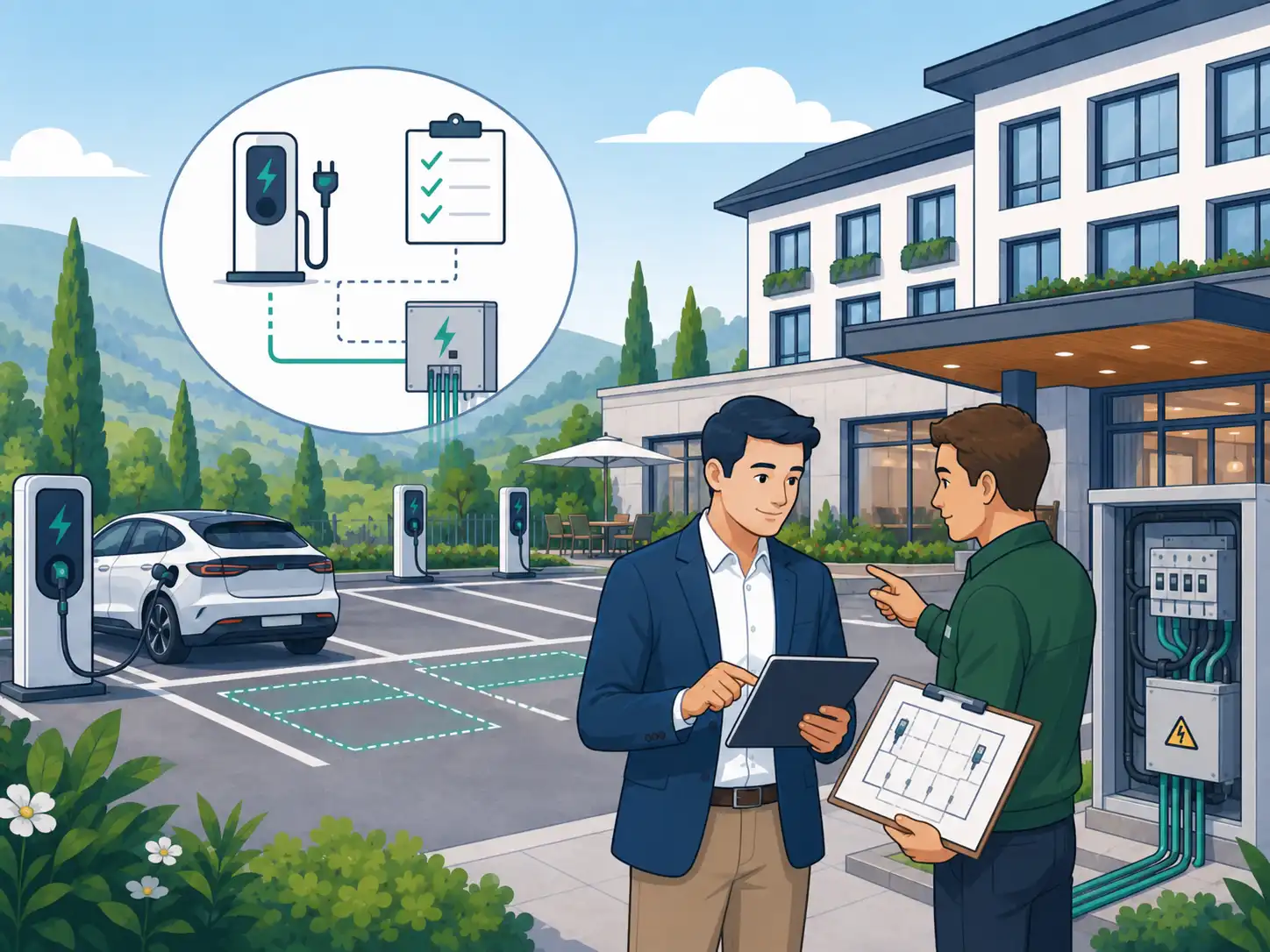 Parkplatz und Elektoinstallation